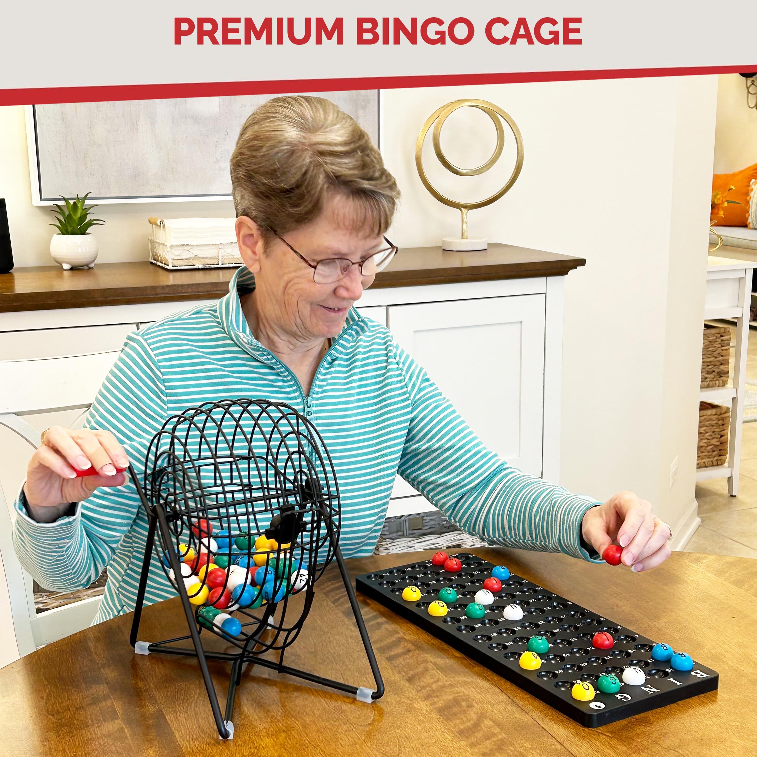 MR CHIPS 11" (Inch) Tall Professional Bingo Set with Steel Cage, Everlasting 7/8” Balls, Master Board for Balls - Mysterious Black Color - Image 8