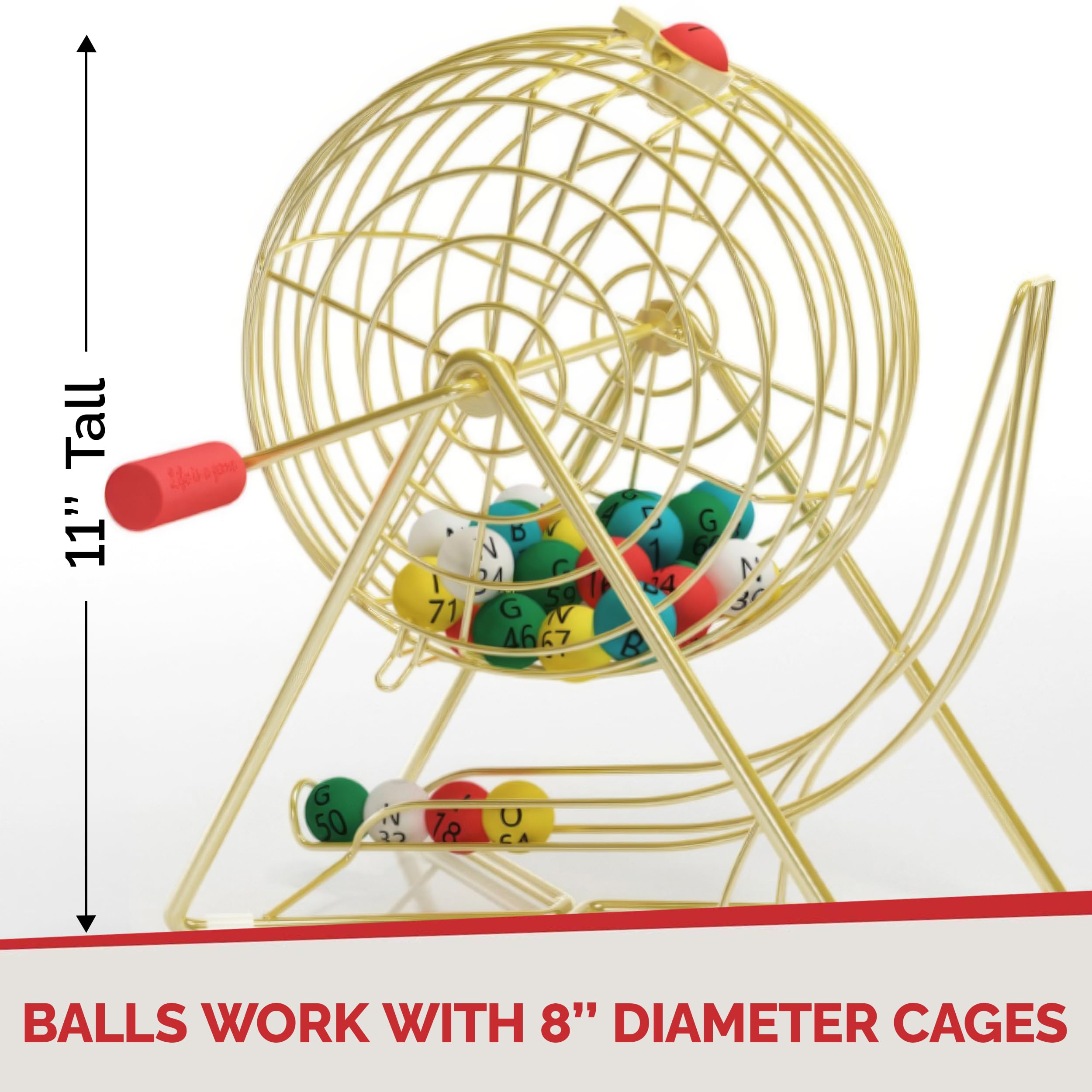MR CHIPS 11 Inch Tall Professional Bingo Set with Steel Cage, Everlasting 7/8” Balls, Master Board for Balls - Luxury Gold - Image 5