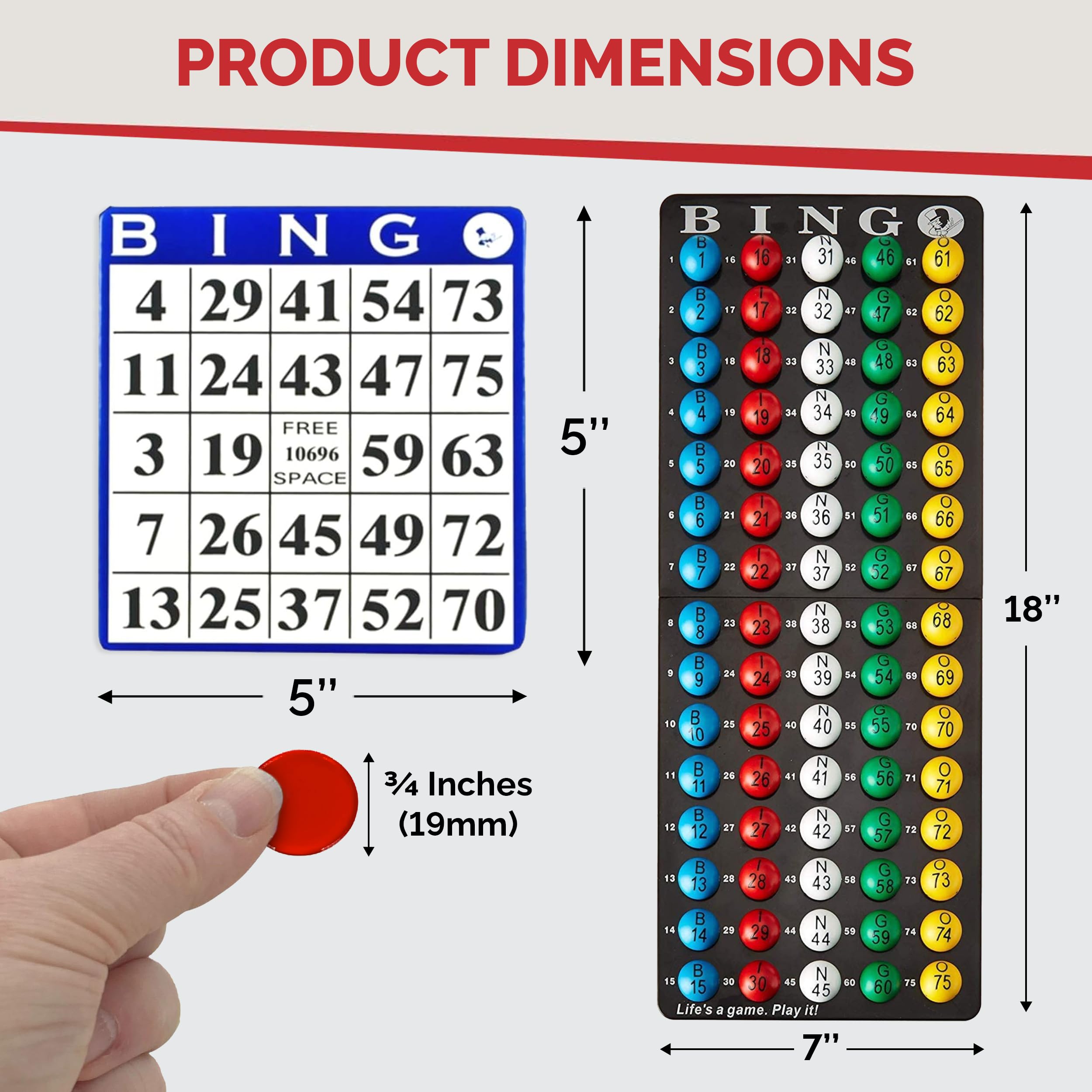MR CHIPS 11" (Inch) Tall Professional Bingo Set with Steel Cage, Everlasting 7/8” Balls, 18 Cards and 1,300 Chips - Image 5