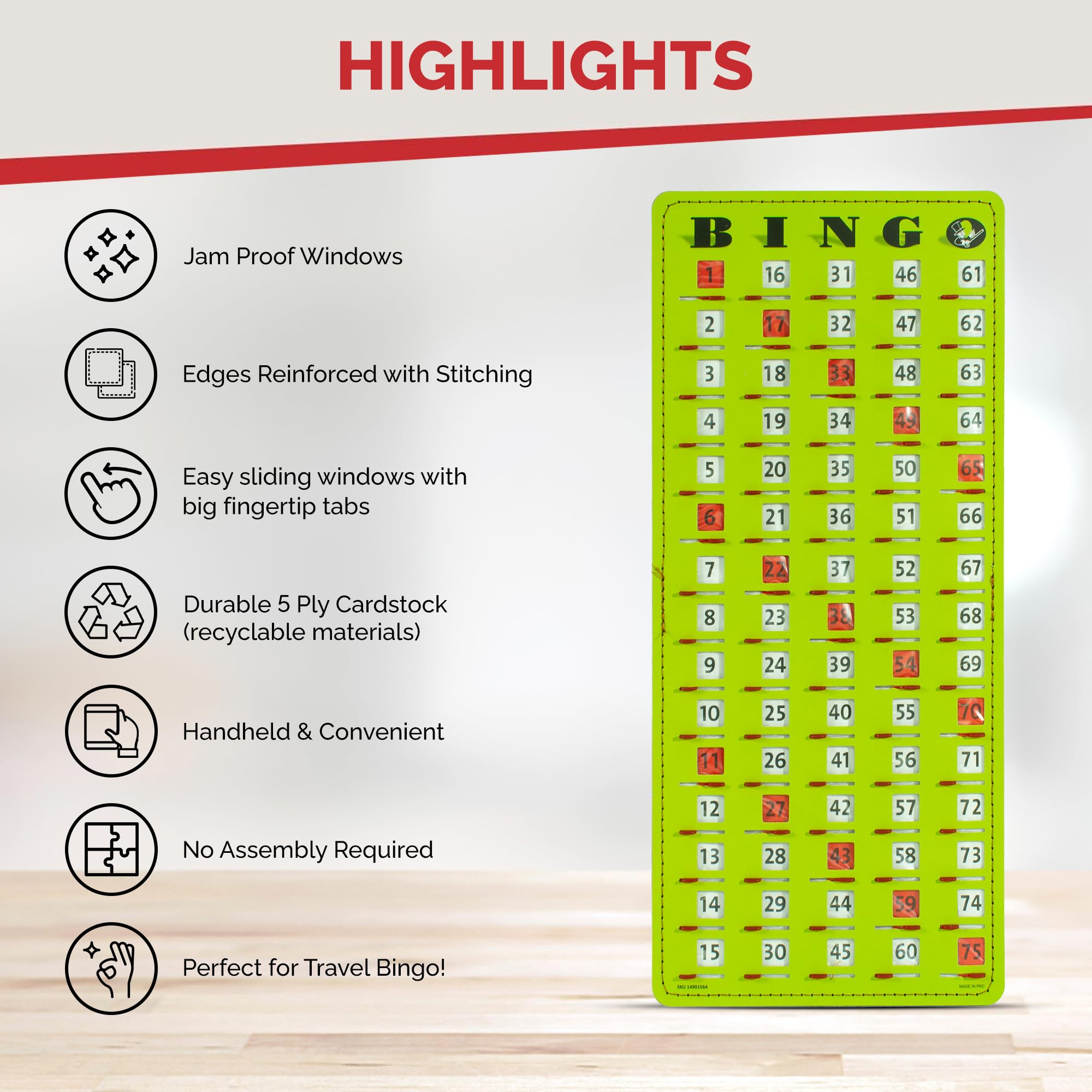 MR CHIPS 25 Jam Proof Bingo Cards with Sliding Windows and Master Board - Image 6