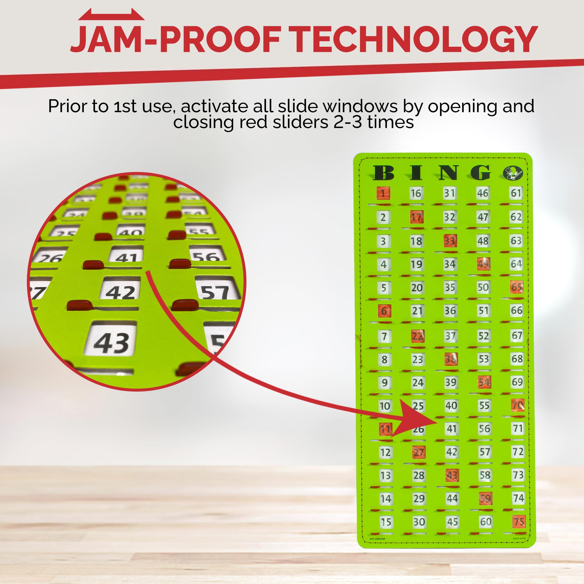 MR CHIPS 25 Jam Proof Bingo Cards with Sliding Windows and Master Board - Image 7