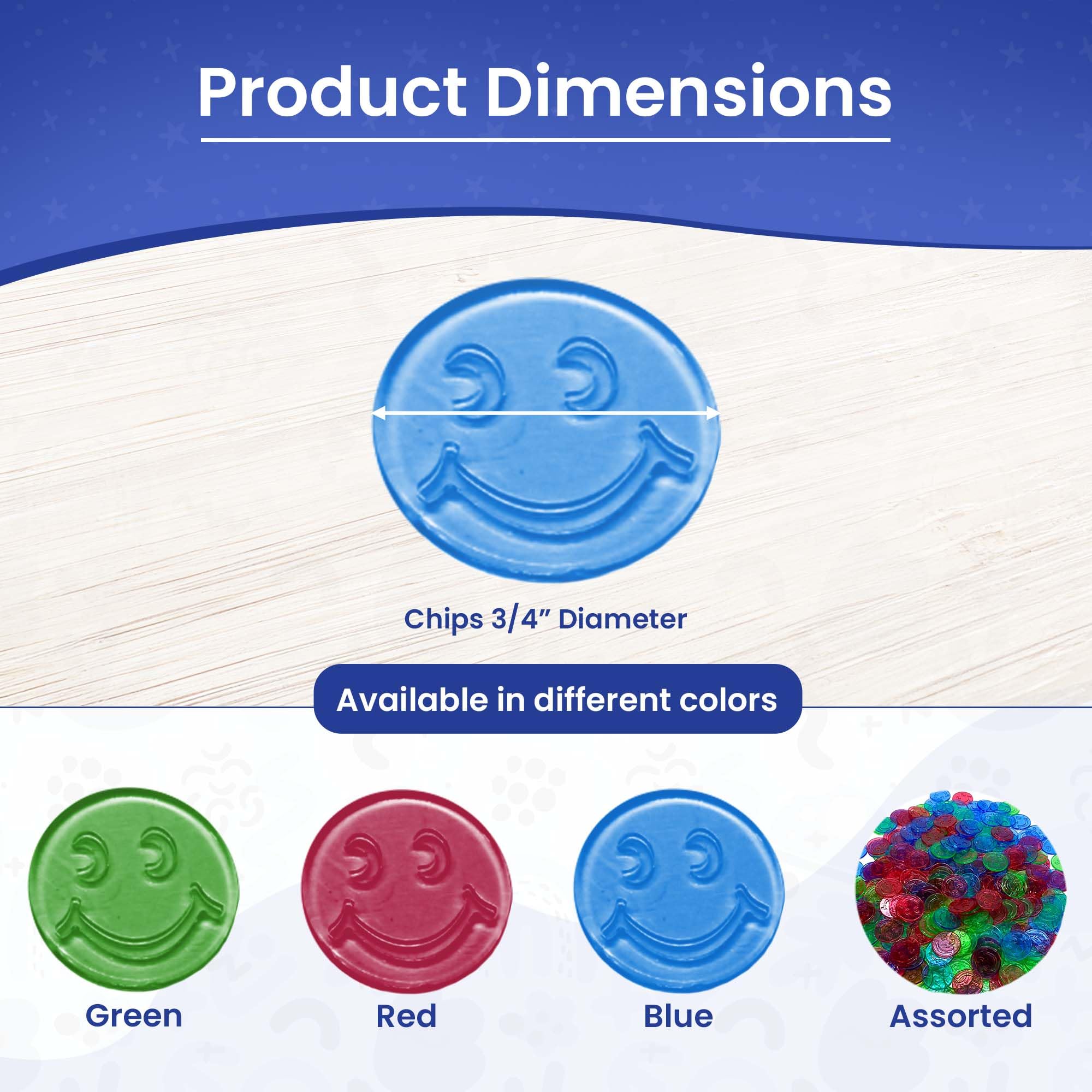 MR CHIPS Bingo - 3/4" Size 100/300/600/1200 Counting Markers in Red, Blue and Green Colors Smiley Face Design - Image 2