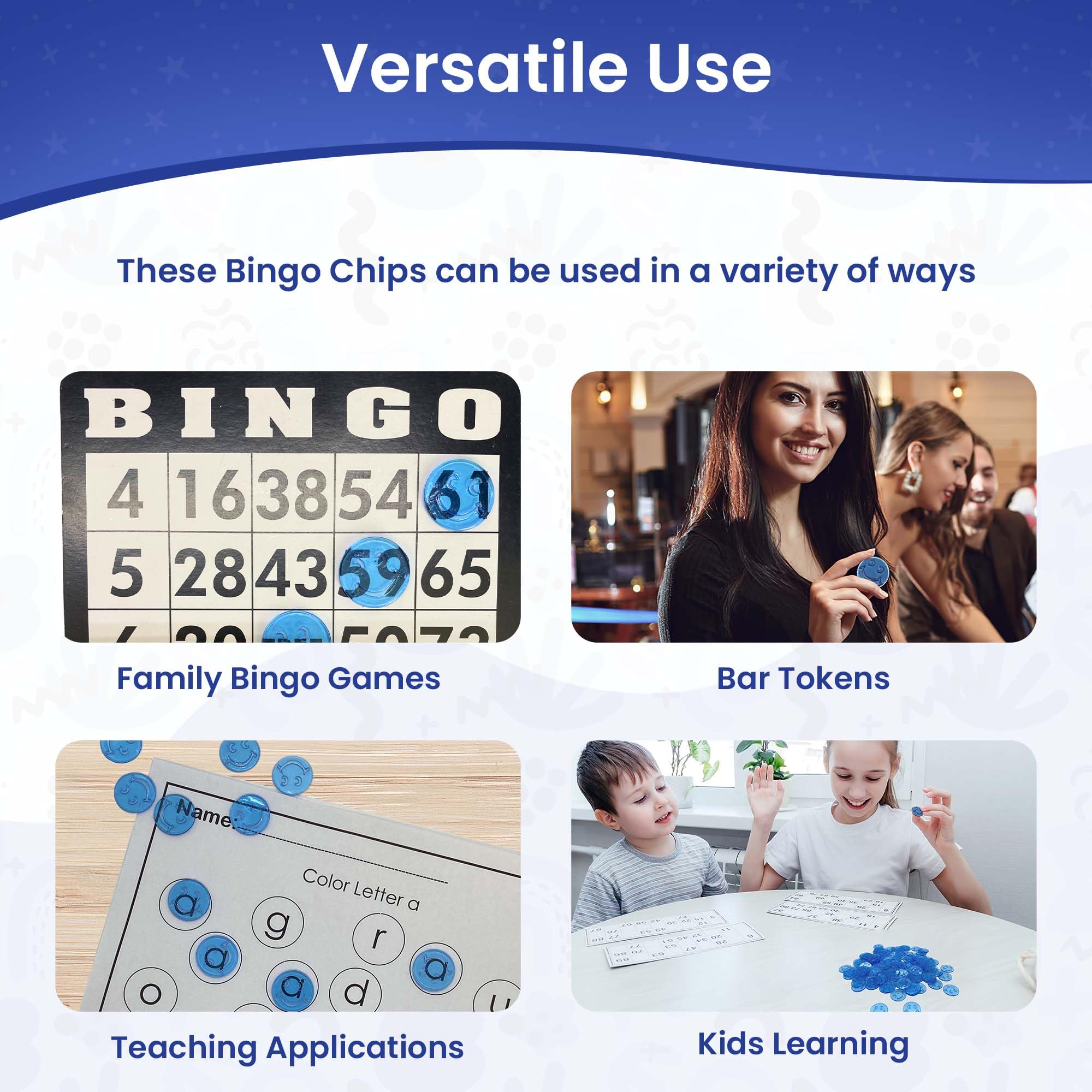 MR CHIPS Bingo - 3/4" Size 100/300/600/1200 Counting Markers in Red, Blue and Green Colors Smiley Face Design - Image 3