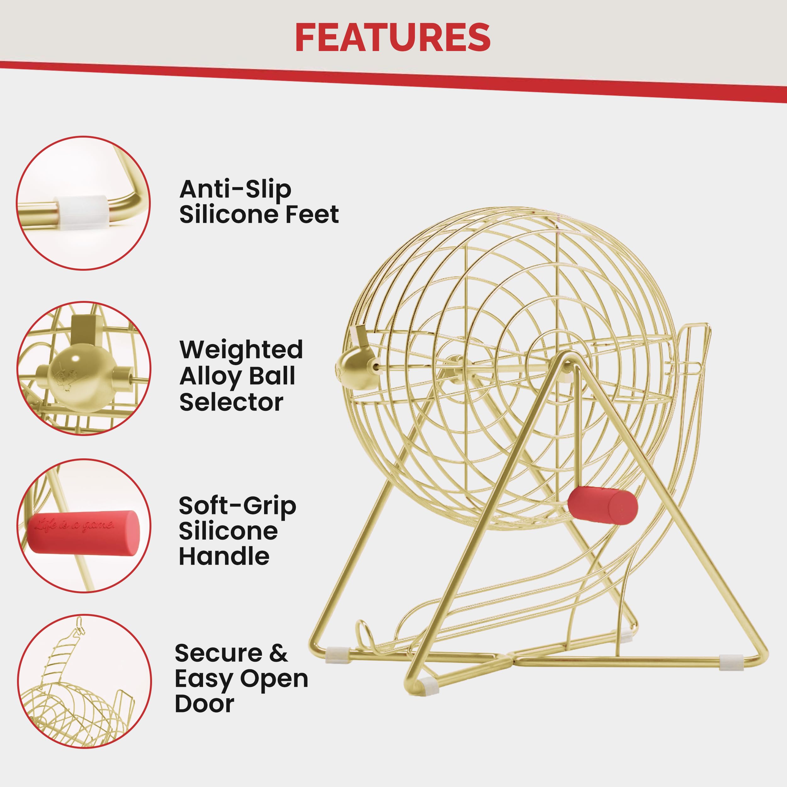 MR CHIPS Bingo Cage and Balls Set with 10 Jam Proof Shutter Slide Cards - Image 3