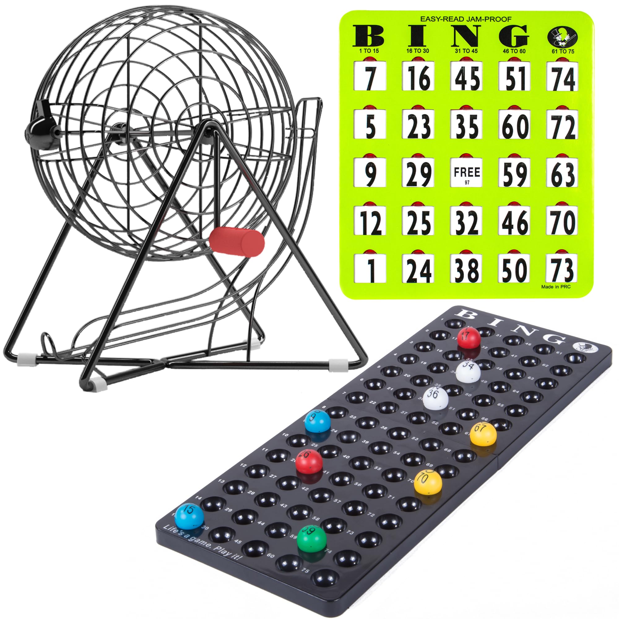 MR CHIPS Bingo Cage and Balls Set with 25 Jam Proof Shutter Slide Cards