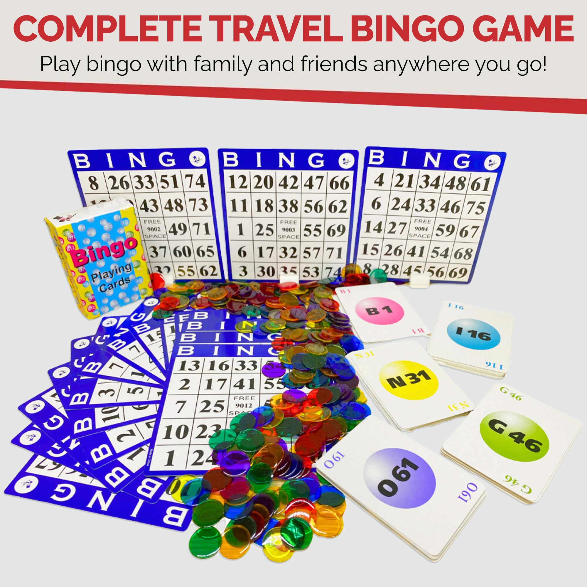 MR CHIPS Bingo Game 18 Cards and 300 Chips & Calling Cards Fun Games for Family, Reusable Kids - Image 8