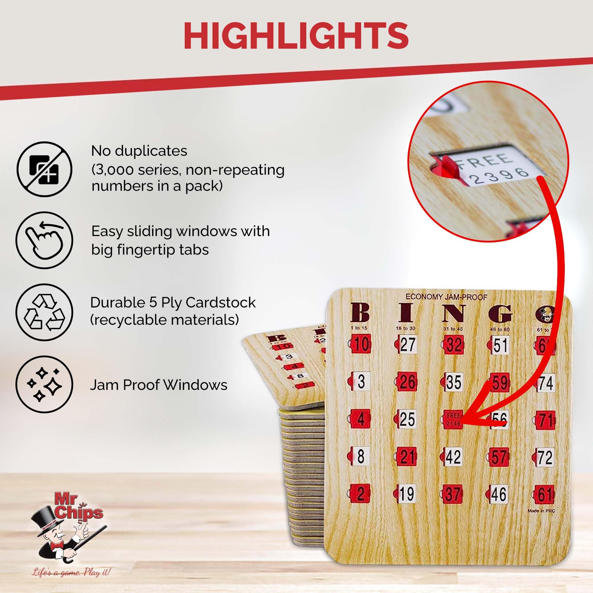 MR CHIPS Jam-Proof Bingo Cards with Sliding Windows, 25 Reusable Shutter Cards, 75 Calling 1 Master Board Plus 10 Extra - Image 5