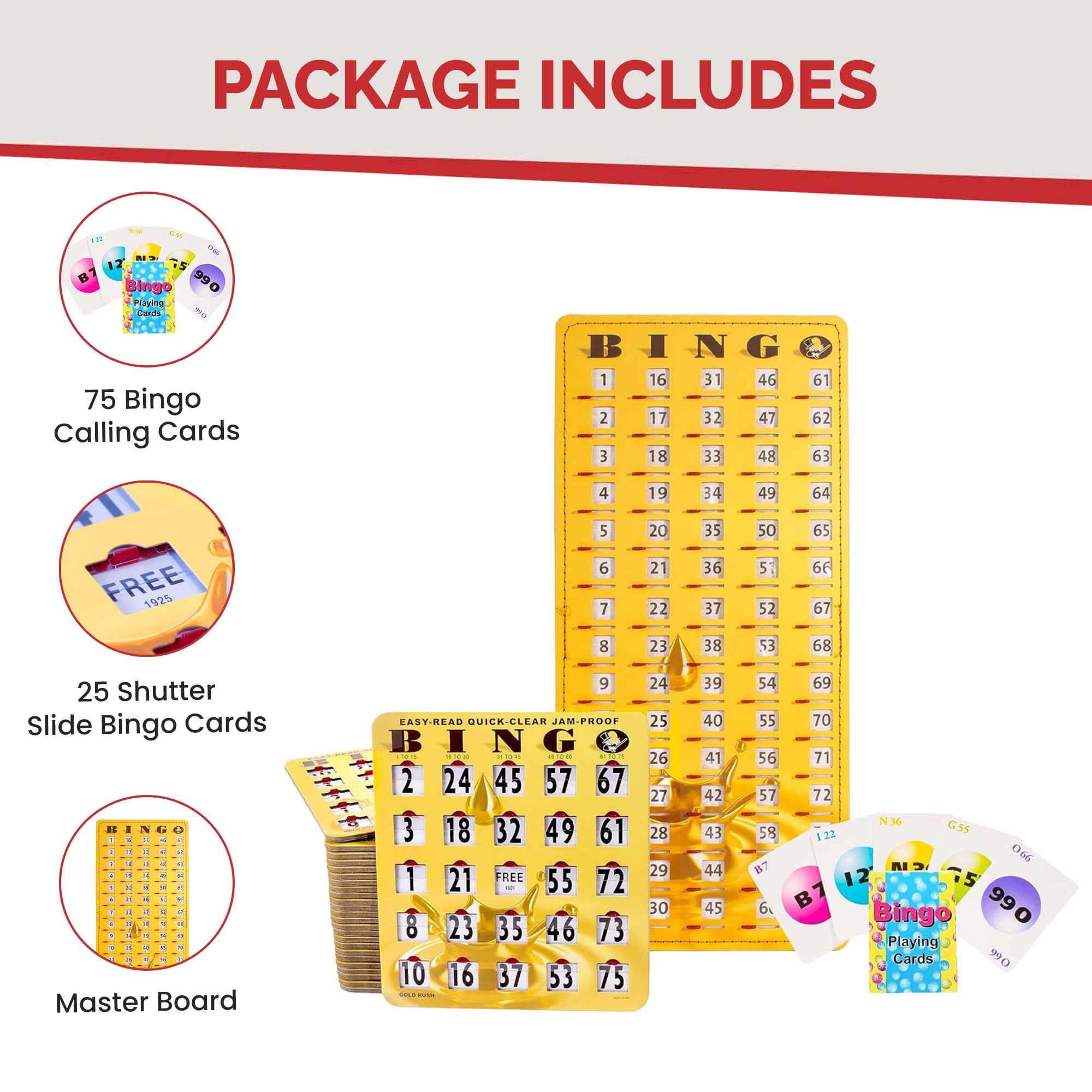 MR CHIPS Jam-Proof Bingo Cards with Sliding Windows 25 Reusable, 75 Calling Cards 1 Master Board Plus 10 Extra Cards - Image 4