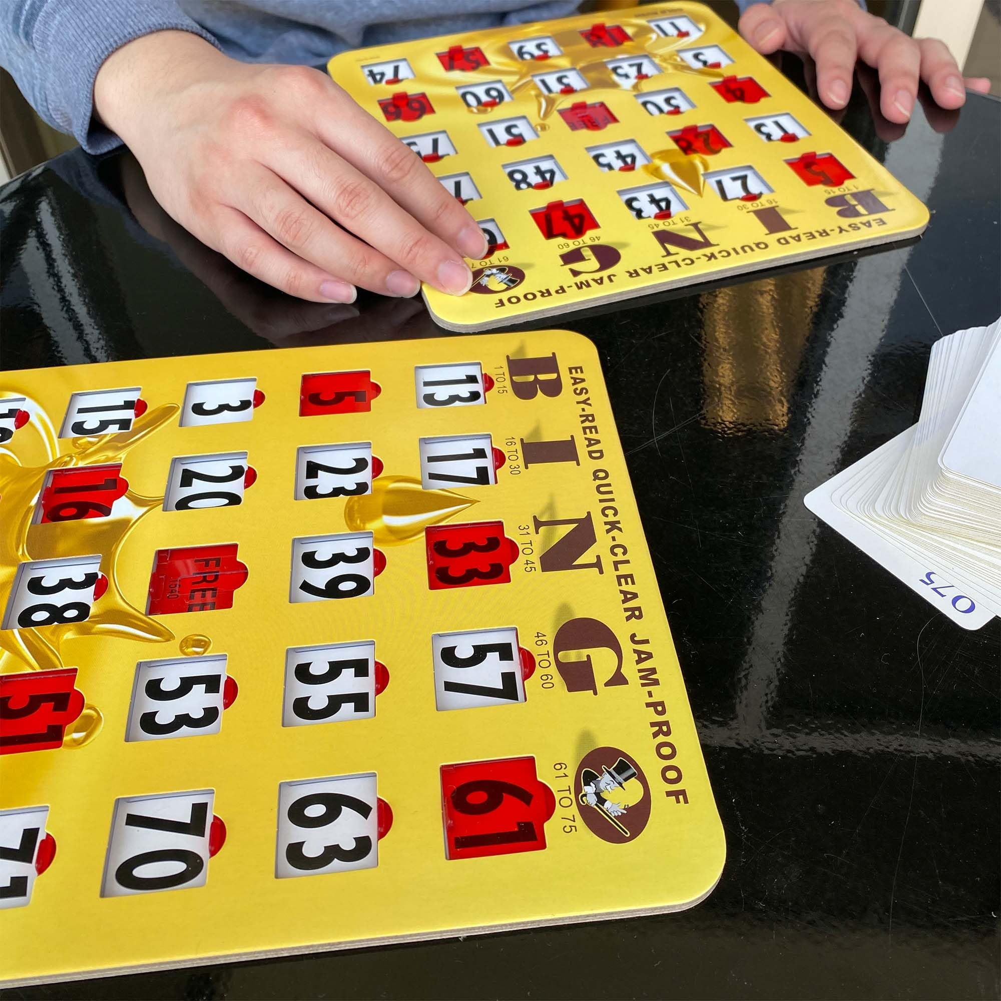 MR CHIPS Jam-Proof Bingo Cards with Sliding Windows 25 Reusable, 75 Calling Cards 1 Master Board Plus 10 Extra Cards - Image 6