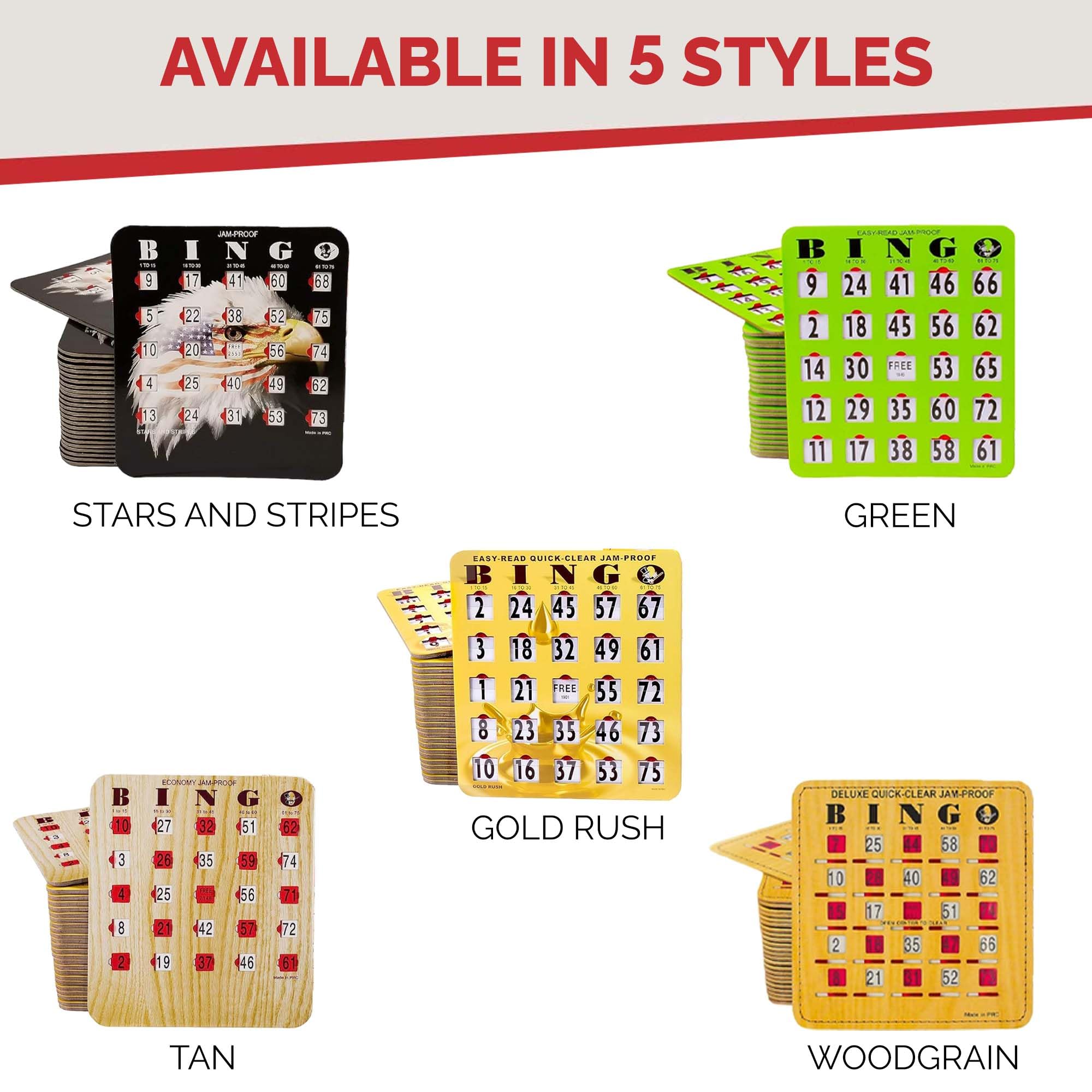 MR CHIPS Jam-Proof Easy-Read Quick-Clear Large Print Fingertip Slide Bingo Cards with Sliding Windows 25 Pack in Gold Rush Style - Image 9
