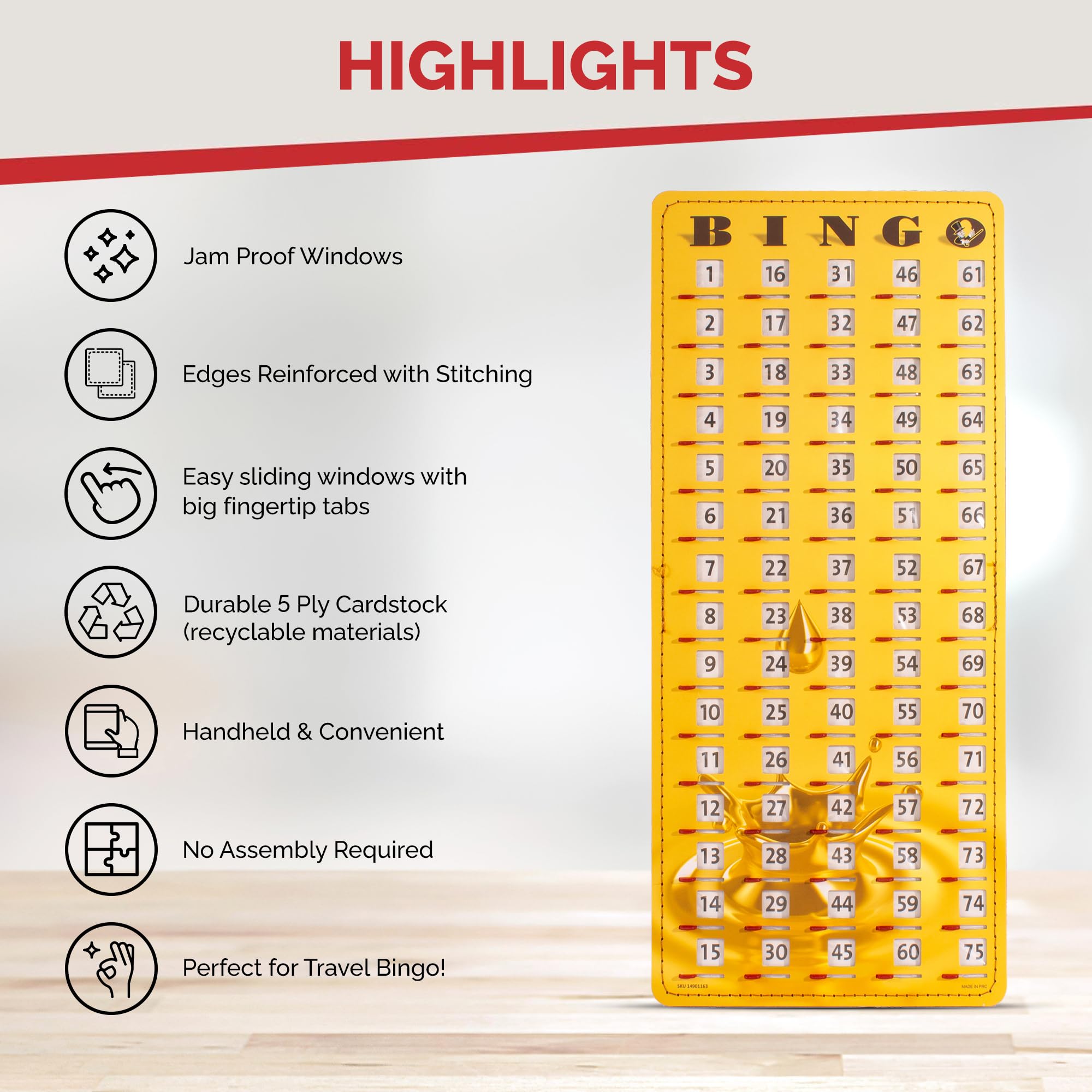 MR CHIPS Jam-Proof Gold Rush Master Board Bingo Card Slide with Shutters Plus Deck of Calling Cards - Image 4