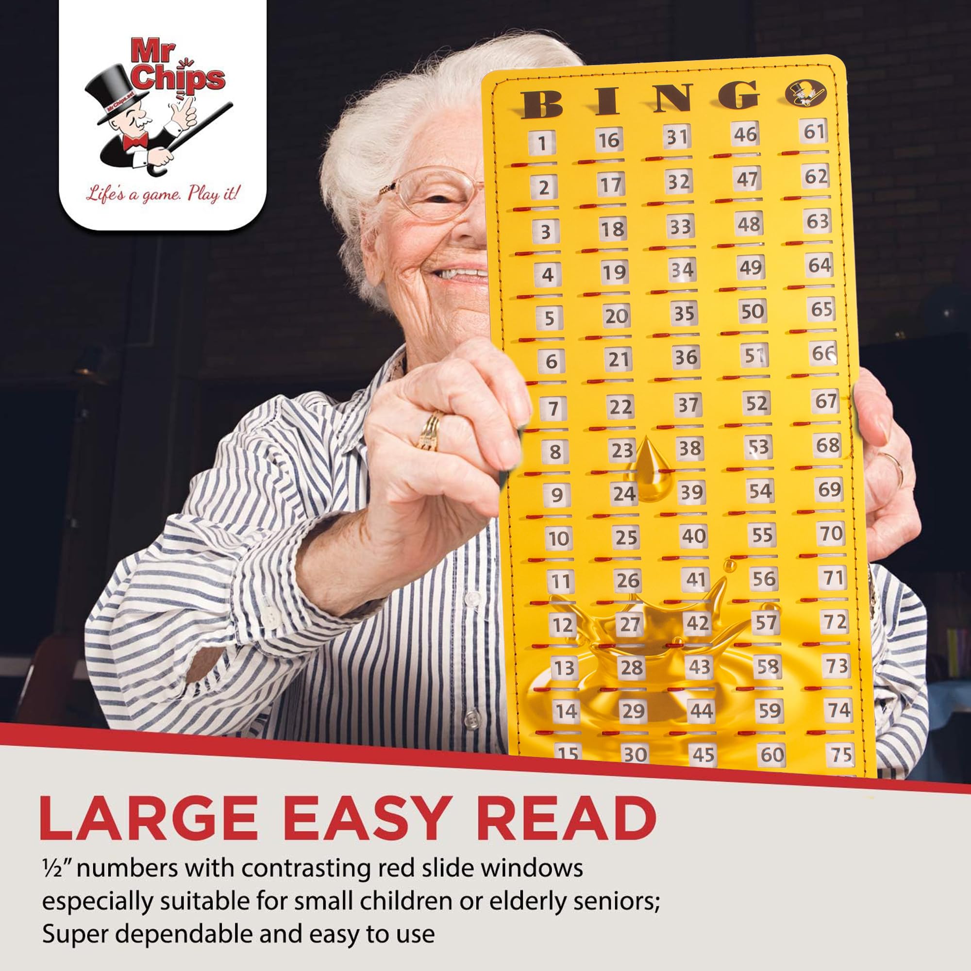 MR CHIPS Jam-Proof Gold Rush Master Board Bingo Card Slide with Shutters Plus Deck of Calling Cards - Image 8