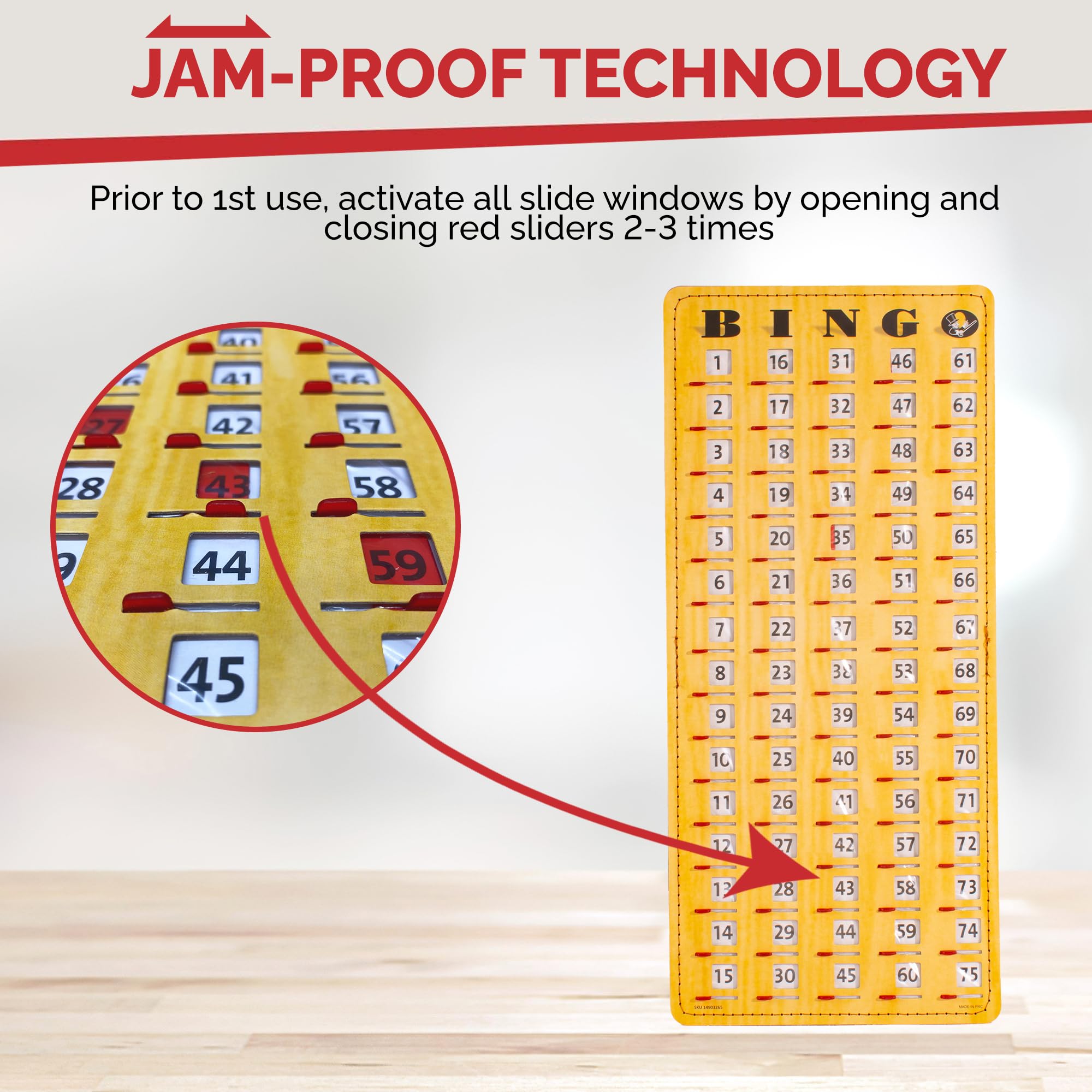 MR CHIPS Jam-Proof Stitched Quick-Clear Bingo Cards with Sliding Windows, 10 Cards, 75 Calling Cards 1 Master Board - Image 5