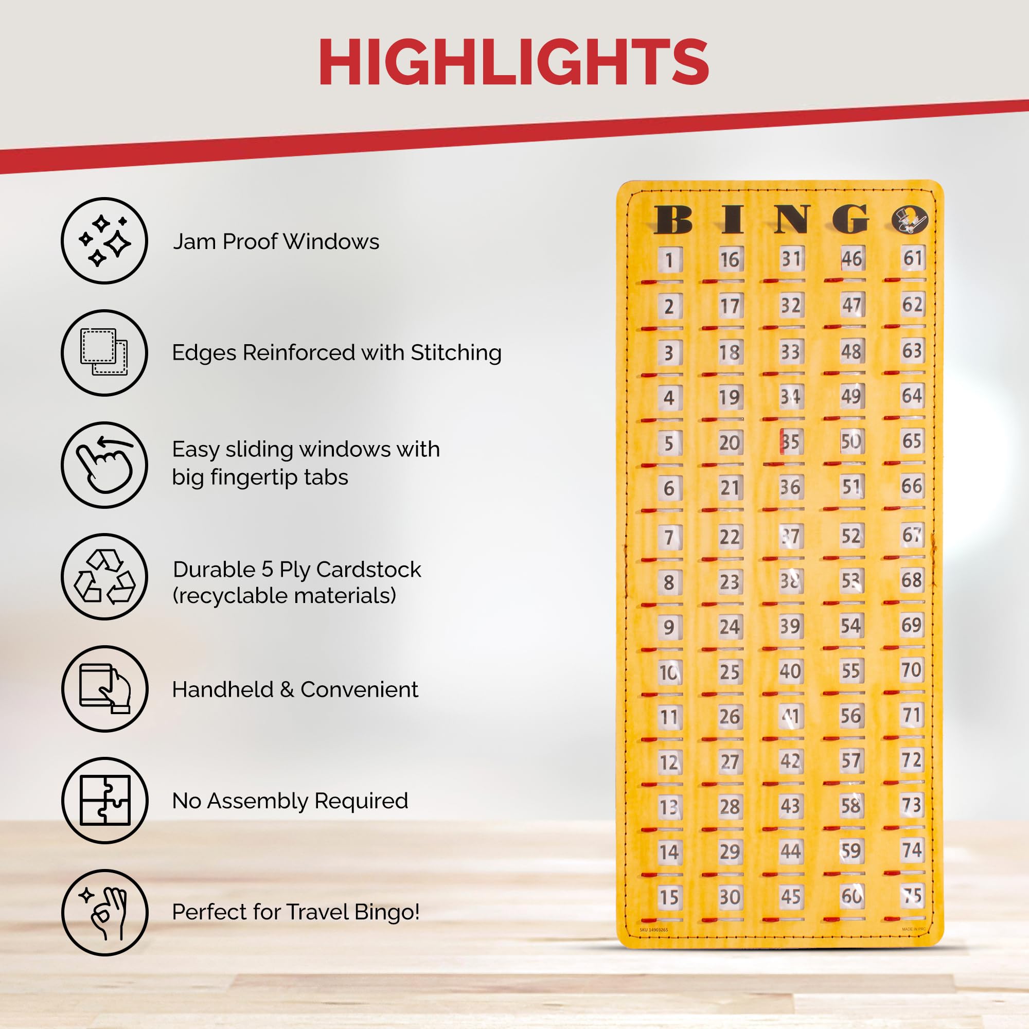 MR CHIPS Jam-Proof Stitched Quick-Clear Bingo Cards with Sliding Windows, 10 Cards, 75 Calling Cards 1 Master Board - Image 6