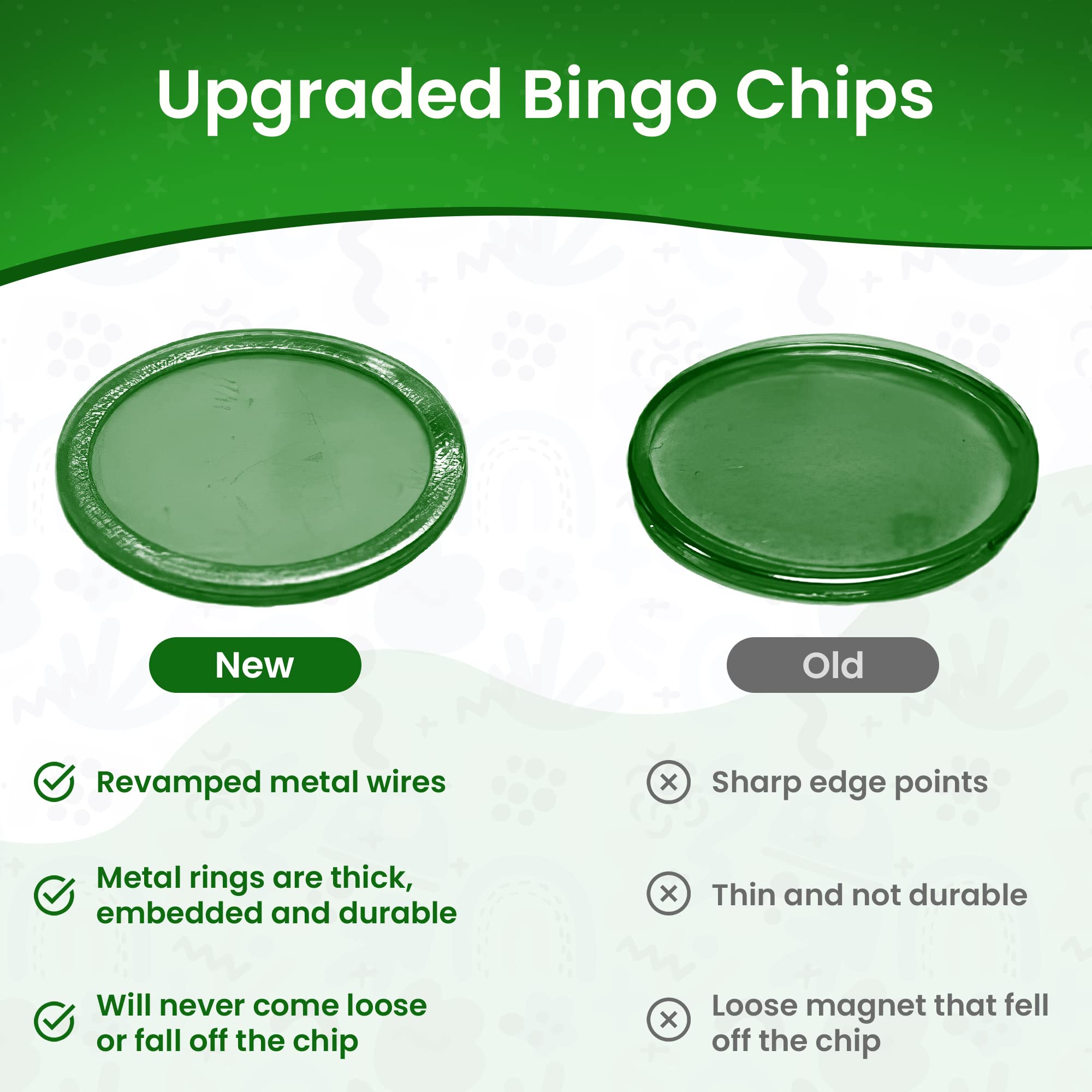MR CHIPS Made in USA Upgraded Bingo Magnetic Wand & 200 Pieces ¾ Inch Green Plastic Chips with Metal Rings - Support American Jobs - Image 4