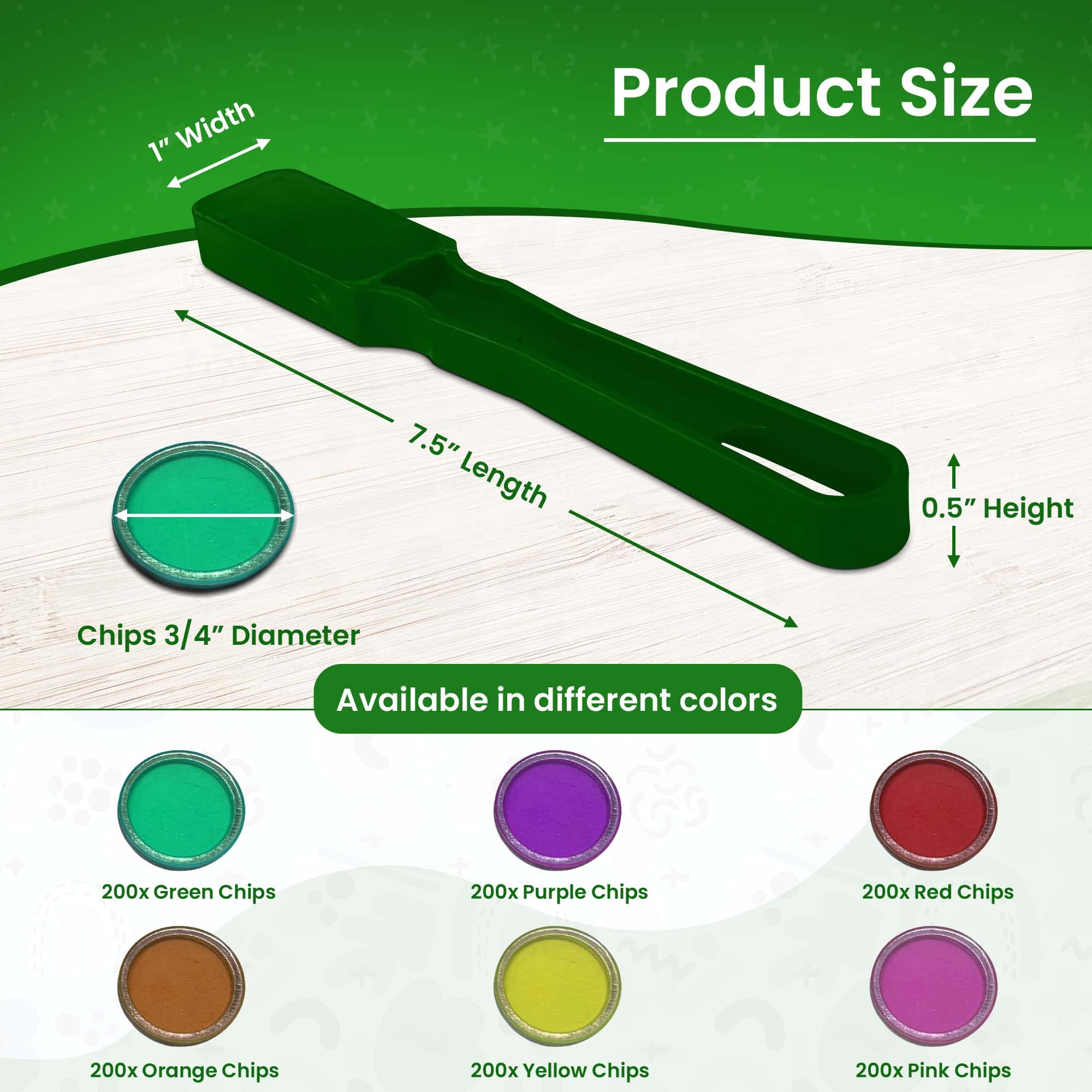 MR CHIPS Made in USA Upgraded Bingo Magnetic Wand & 200 Pieces ¾ Inch Green Plastic Chips with Metal Rings - Support American Jobs - Image 5