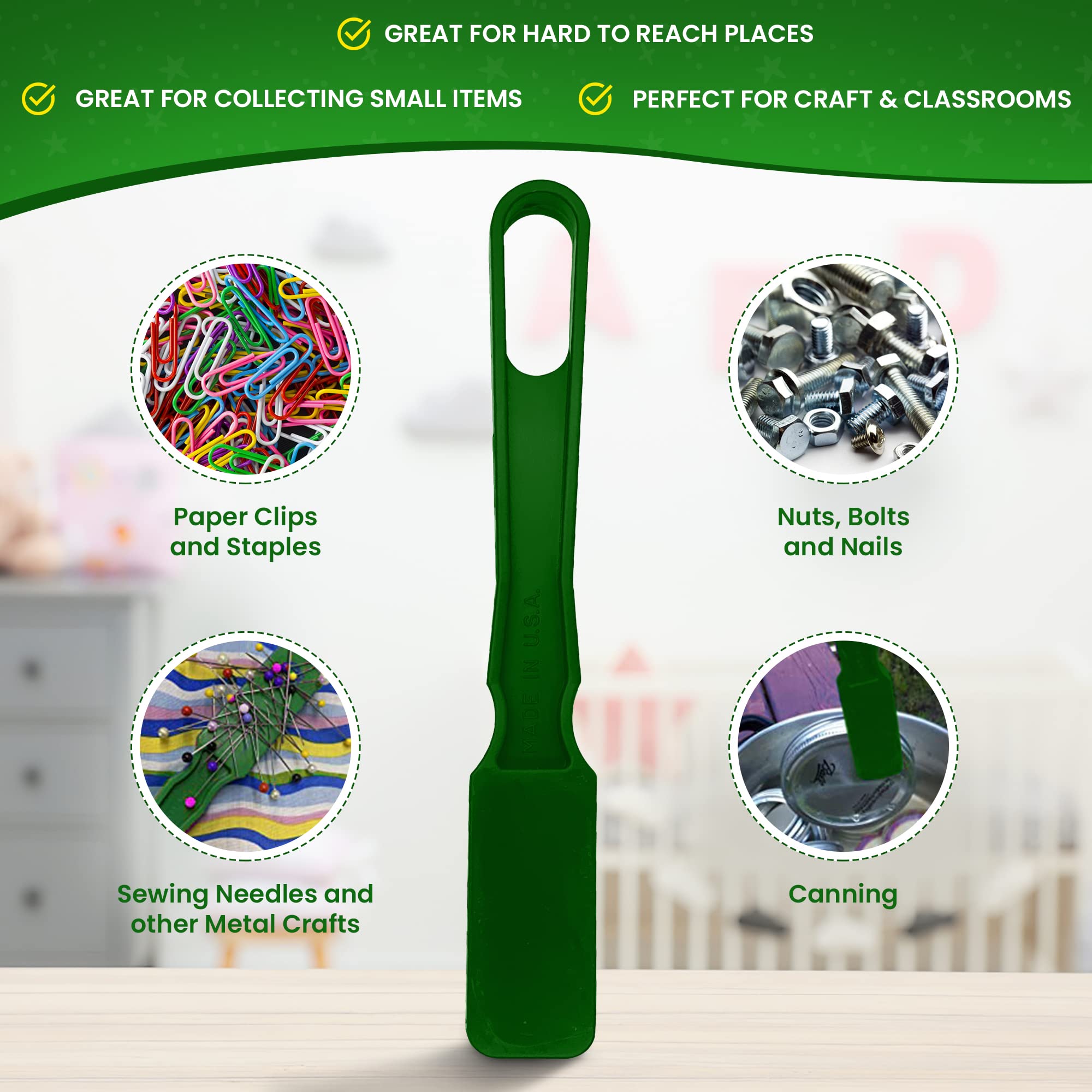 MR CHIPS Made in USA Upgraded Bingo Magnetic Wand & 200 Pieces ¾ Inch Green Plastic Chips with Metal Rings - Support American Jobs - Image 6