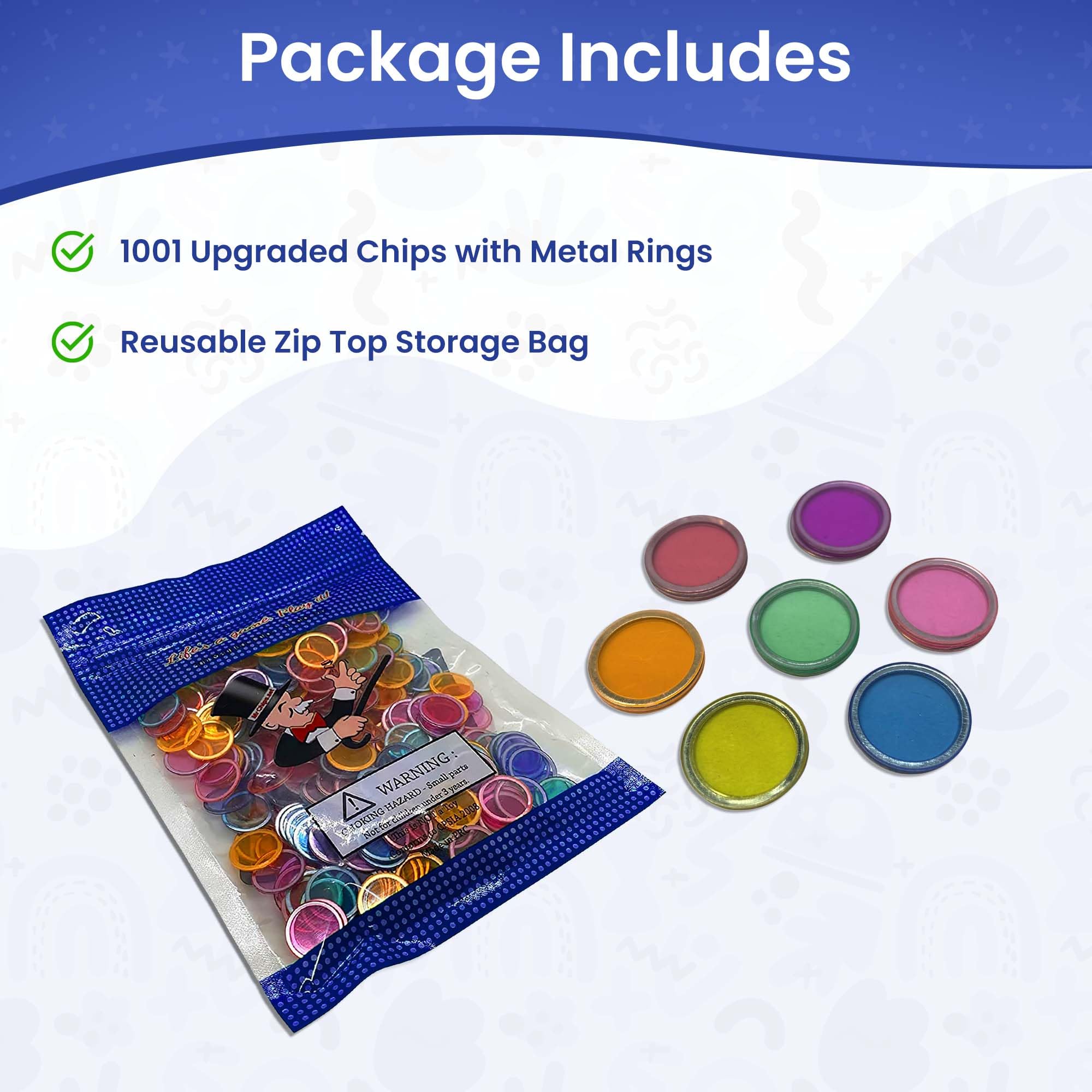 MR CHIPS Magnetic Bingo Chips with Metal Ring 3/4 Inch 1001 Upgraded Pieces Assorted Transparent - Available in 7 Colors A Reusable Storage Bag - Image 2
