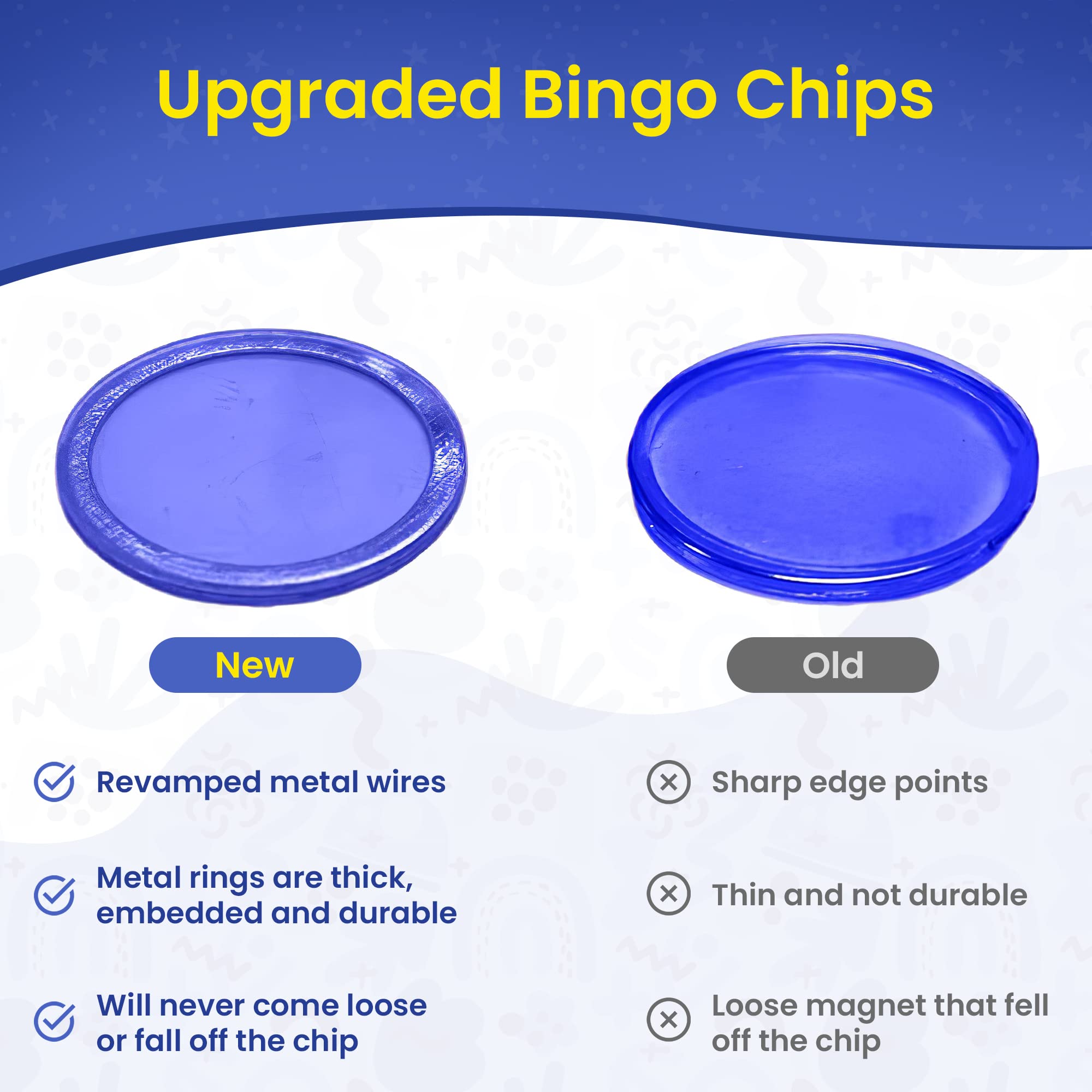 MR CHIPS Magnetic Bingo Chips with Metal Ring 3/4 Inch 300 Upgraded Pieces Blue Transparent - Available in 7 Colors A Reusable Storage Bag - Image 7