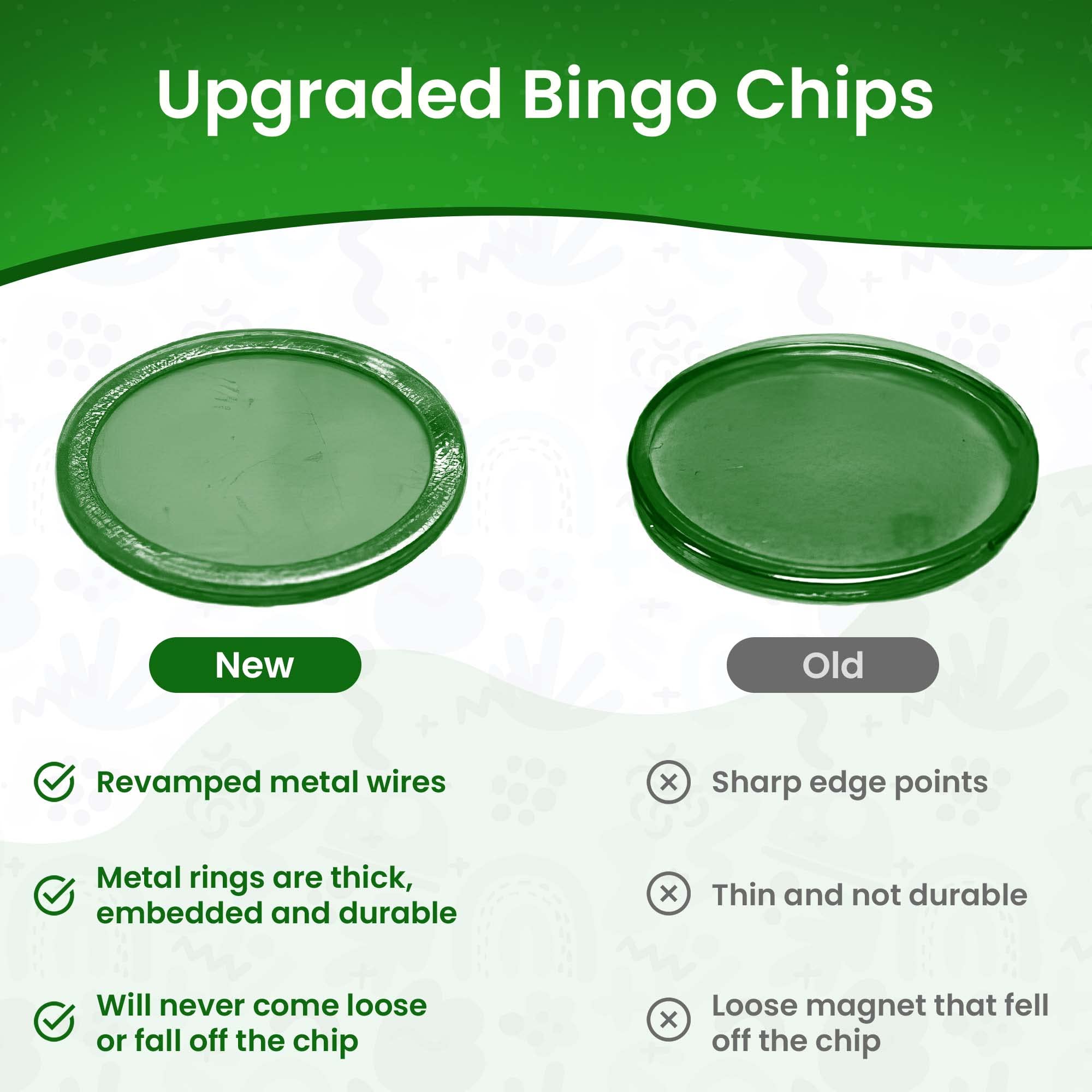 MR CHIPS Magnetic Bingo with Metal Ring 3/4 Inch 100 Upgraded Pieces Transparent Available in 7 Colors A Reusable Bag - Image 4