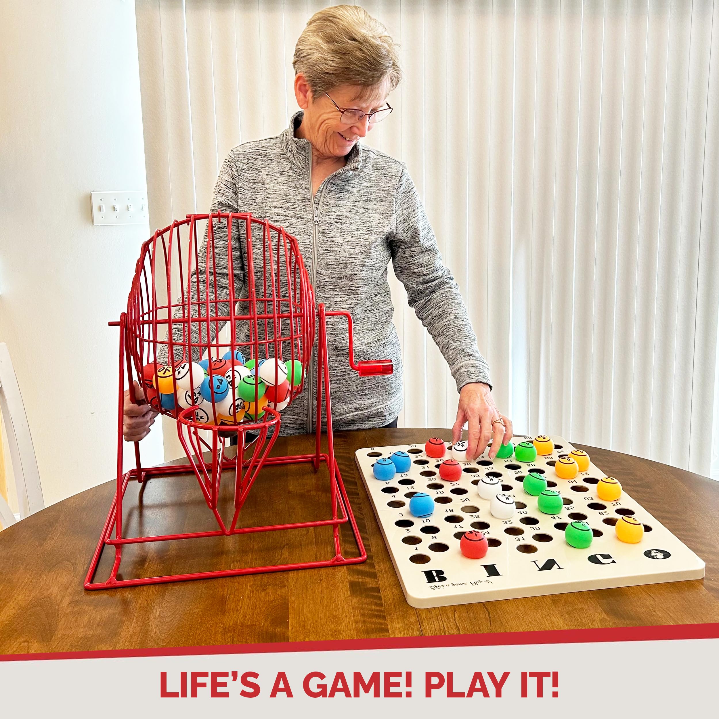 MR CHIPS Professional Bingo Game Set with Jumbo Cage, 1.57 Inch Double Sided Ping Pong Balls, Large Master Board for Adults, Kids, Seniors - Image 5