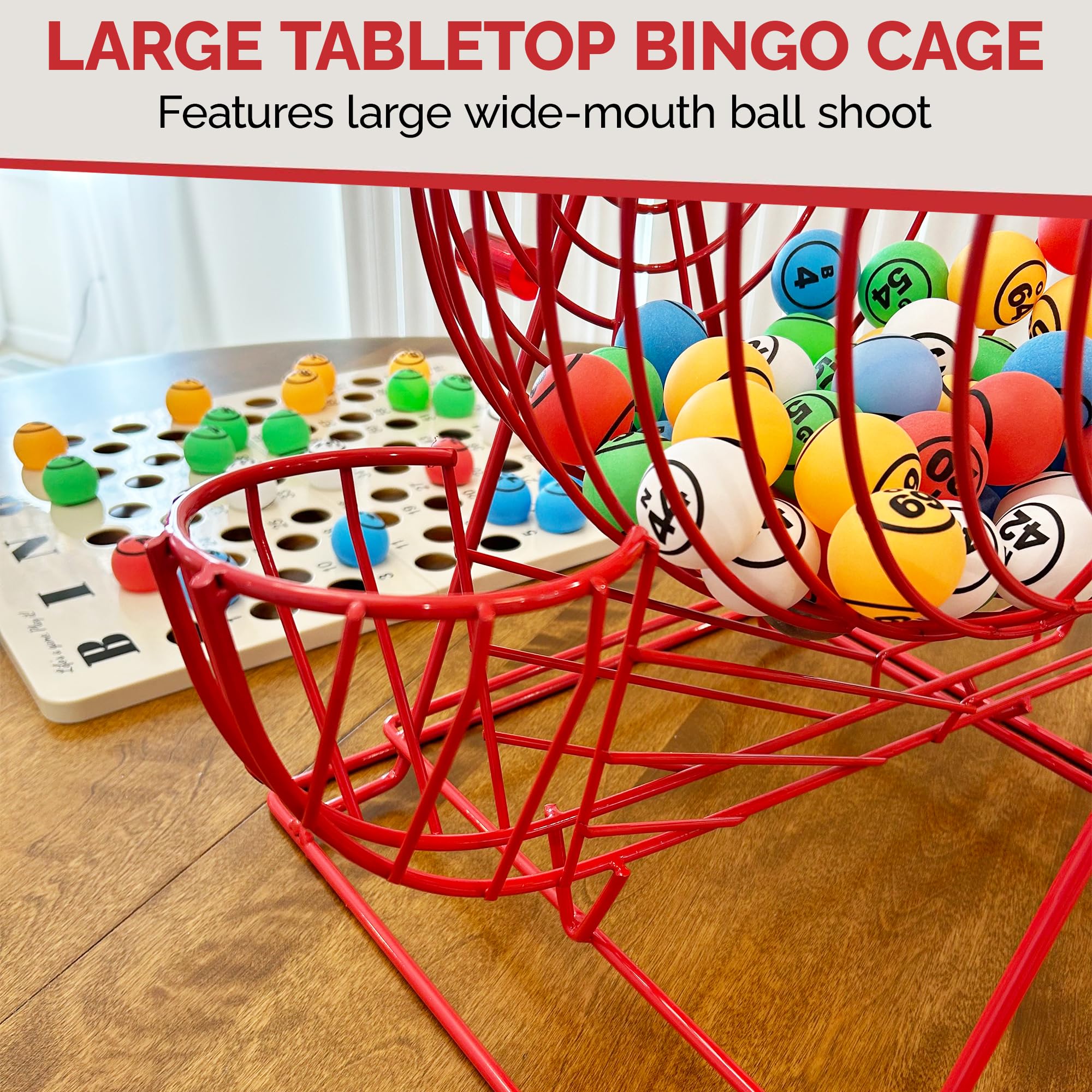 MR CHIPS Professional Bingo Game Set with Jumbo Cage, 1.57 Inch Double Sided Ping Pong Balls, Large Master Board for Adults, Kids, Seniors - Image 8
