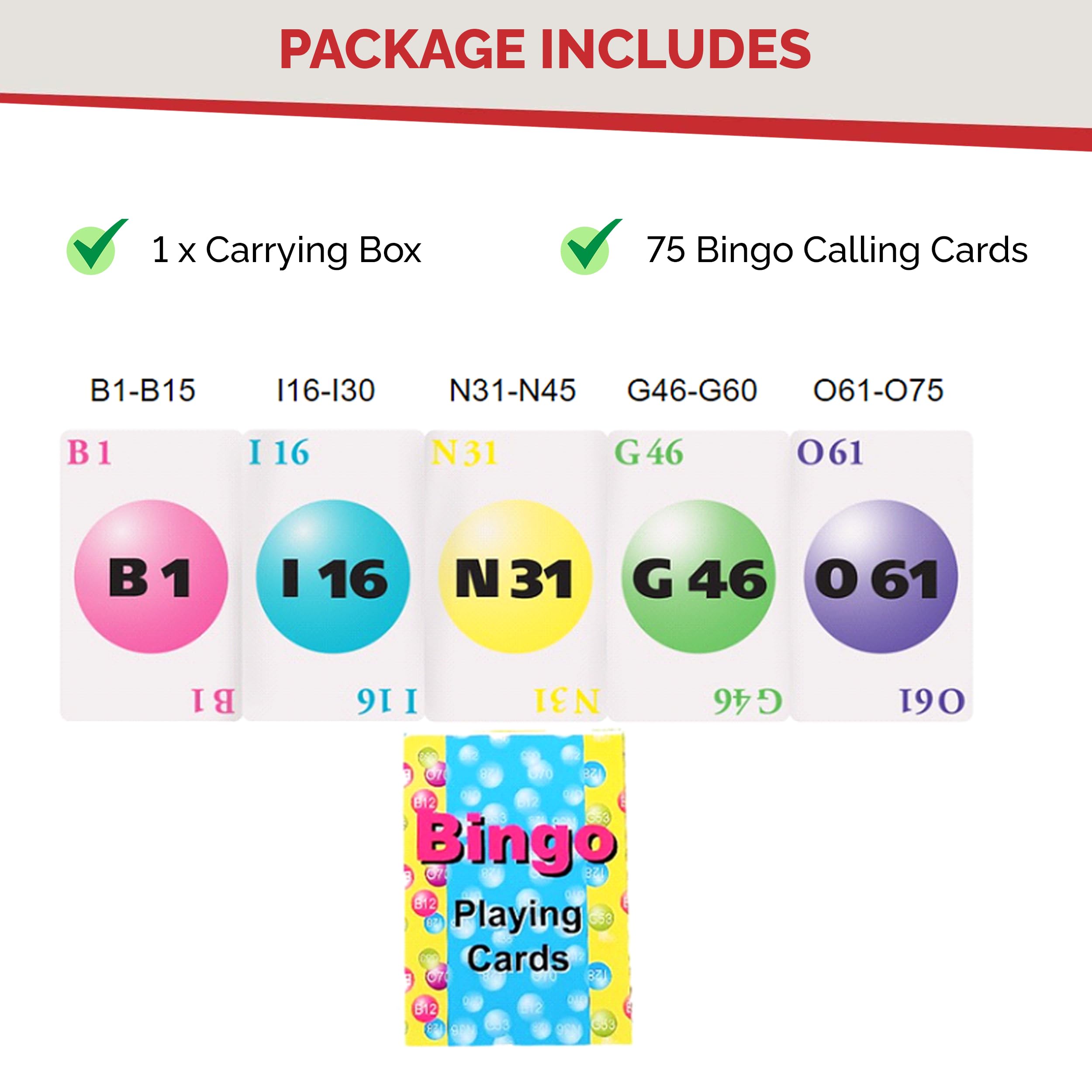 MR CHIPS Professional Plastic Coated Bingo Cards - Deck of 75 Playing Calling Colorful Reusable for Games on The go! - Image 6