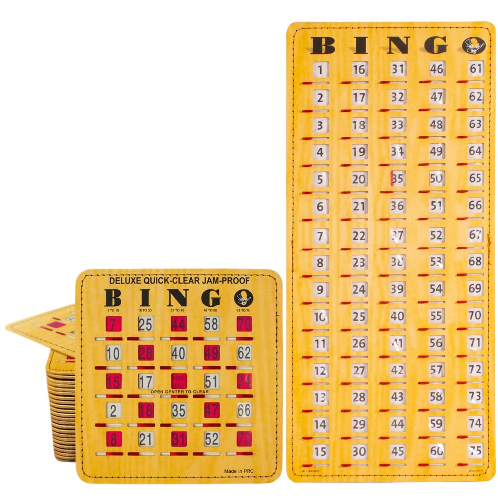 MR CHIPS Quick Clear 100 Jam Proof Bingo Cards with Sliding Windows and Master Board